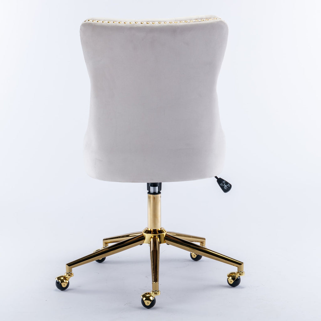 Velvet Office Chair — Button-Tufted with Gold Metal Base & Wheels