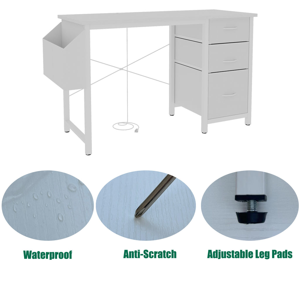 White office desk adjustable steel foot pads and H-shape base