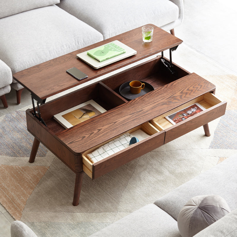 Lift-top coffee table with raised floating work surface