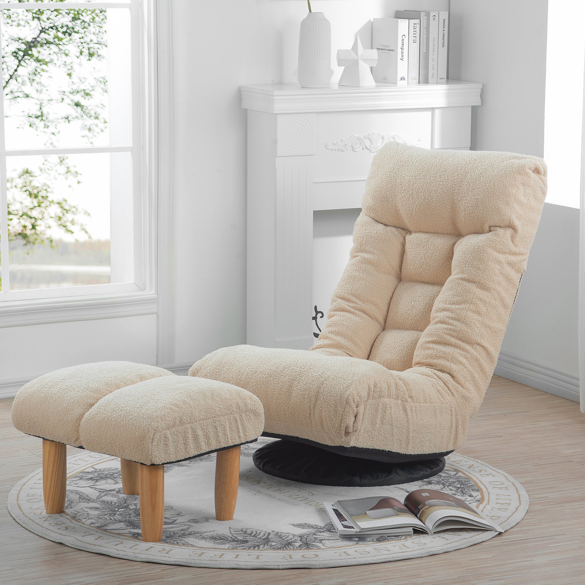 White reclining sofa chair with adjustable sections — angle view
