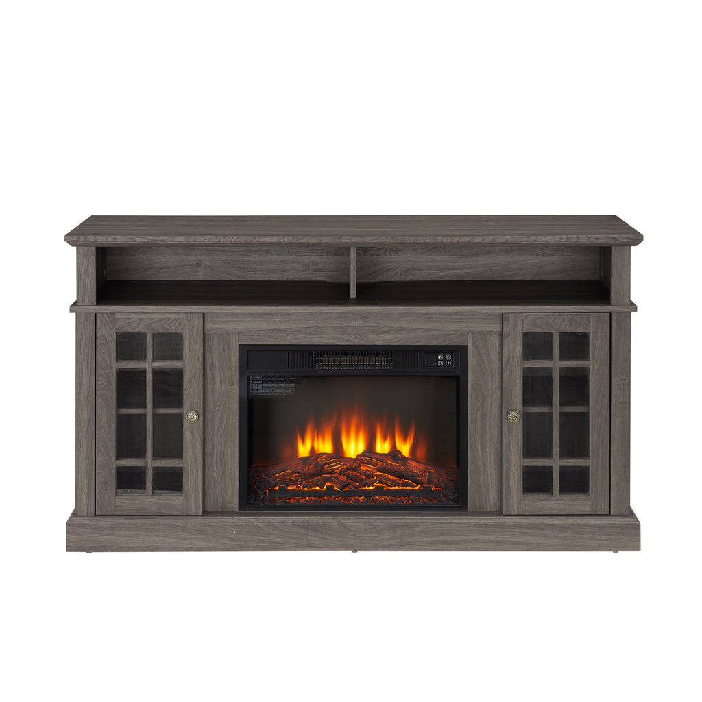 Classic TV Media Stand Modern Entertainment Console with 23' Fireplace Insert for TV Up to 65' with Open and Closed Storage Space, Espresso, 58.25'W*15.75'D*32'H