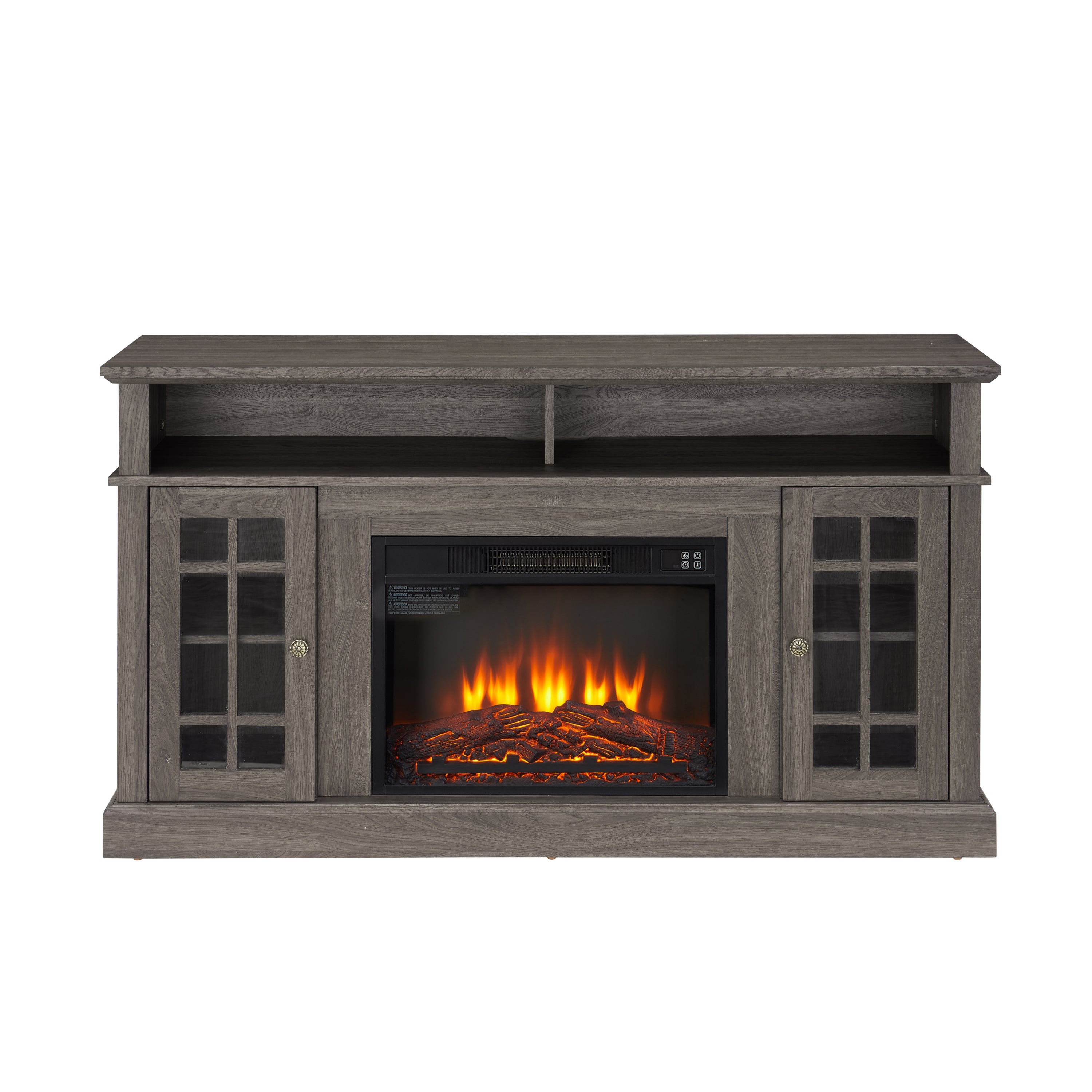 Classic TV Media Stand Modern Entertainment Console with 23' Fireplace Insert for TV Up to 65' with Open and Closed Storage Space, Espresso, 58.25'W*15.75'D*32'H