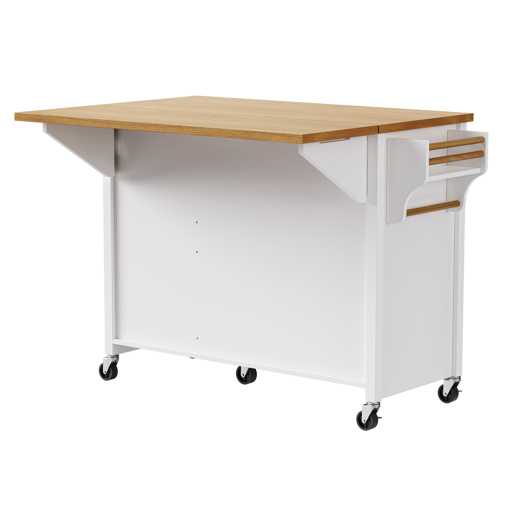 K&K 52'' Kitchen Island with Drop Leaf, Embossed Texture Kitchen Island on Wheels with Spice Rack, Towel Rack, 2 Doors and 5 Drawers, Kitchen Storage Cart with Adjustable Shelf for Kitchen, Blue Grey