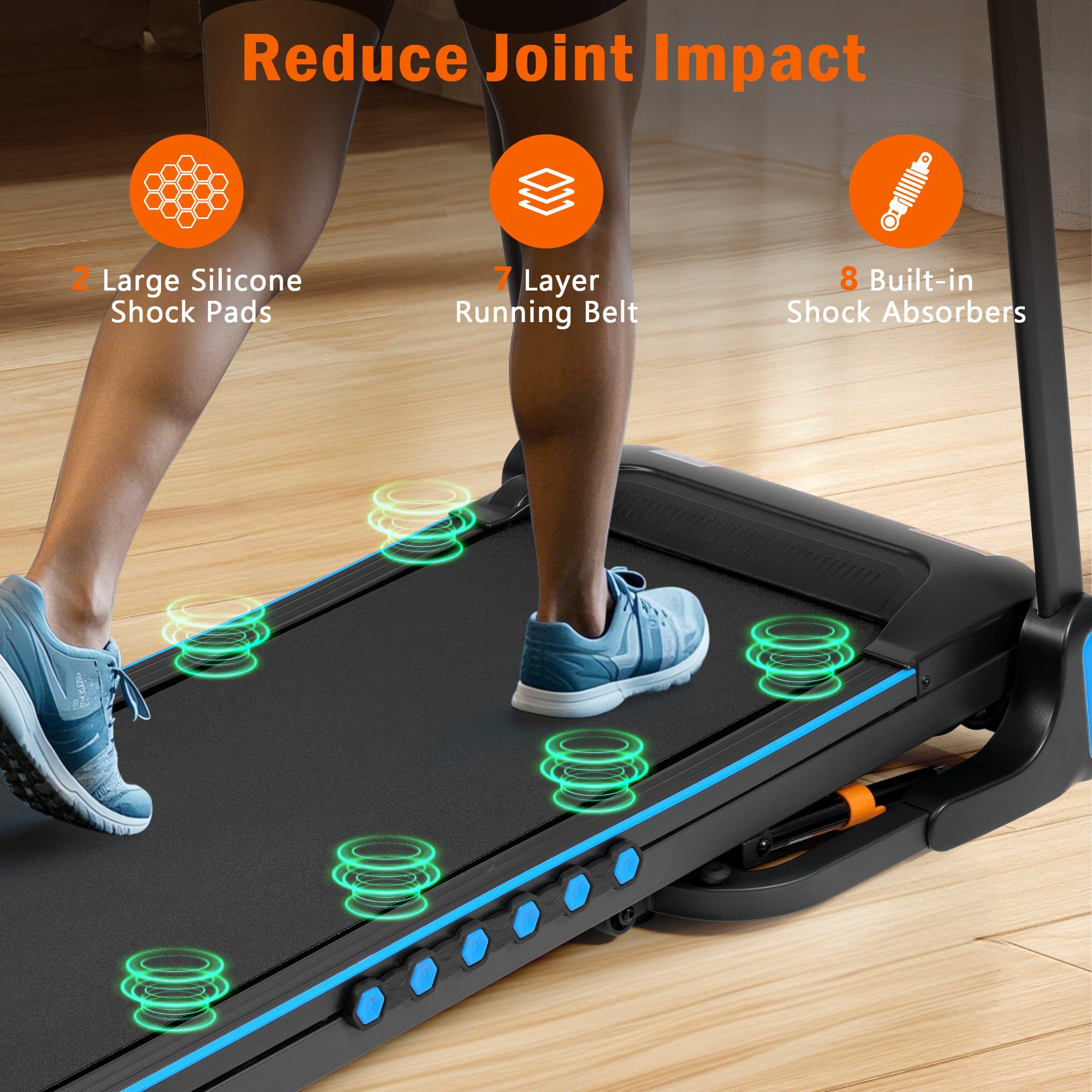 Hydraulic folding mechanism on black treadmill
