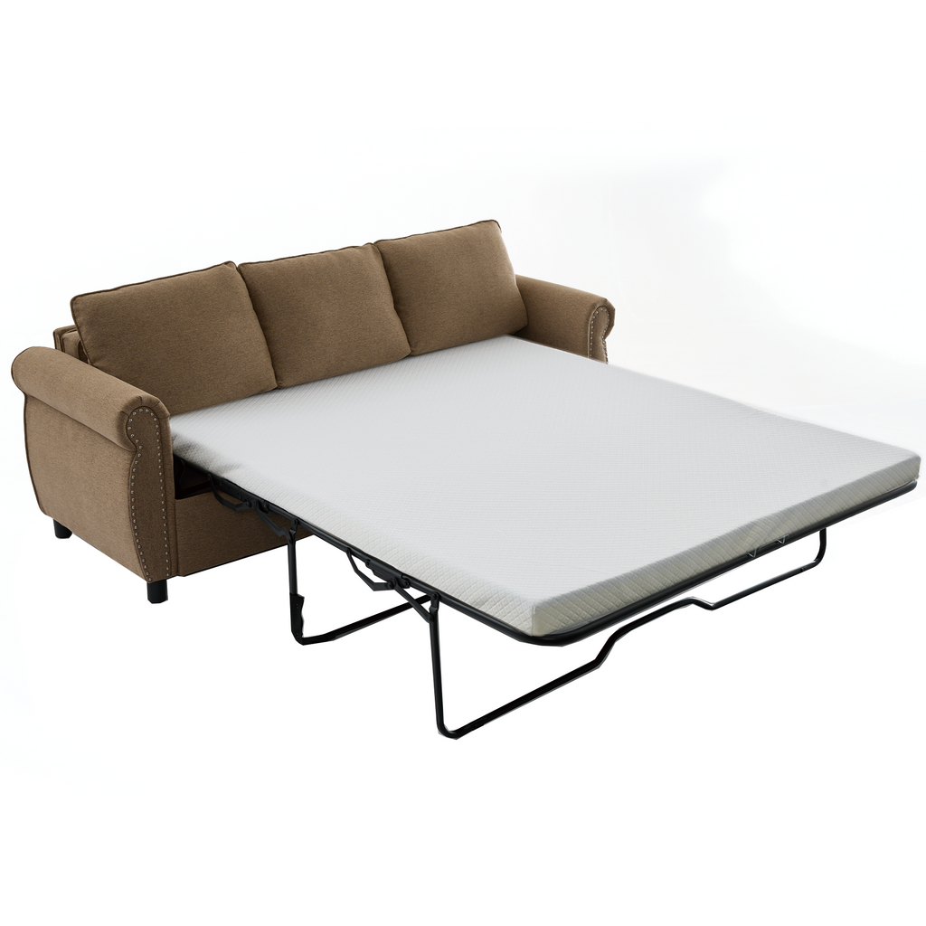 [NEW ARRIVED] [VIDEO PROVIDED] 81.5' 2-in-1 Queen Convertible Sleeper Sofa Bed, Pull Out Couch Bed,3 seater sofa bed,with 3.35' Memory Foam Mattress ,Rivet handrail,Beige(Old sku:W2108S00091)