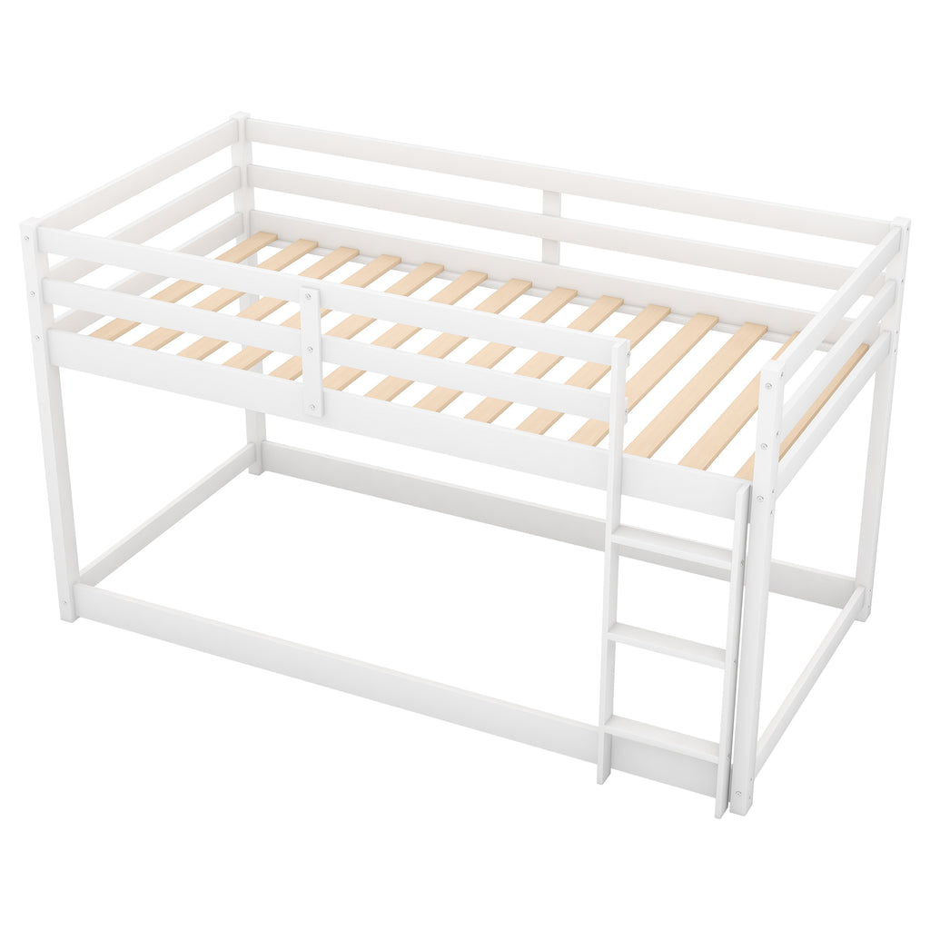White twin bunk bed wood slat support close-up
