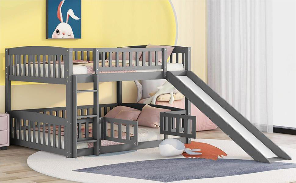 Full bunk bed under-bed fence with small door — open view