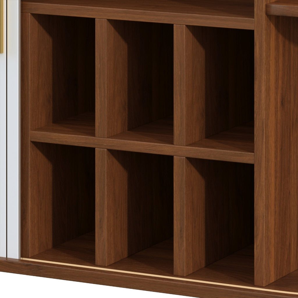 39' Fluted Liquor & Coffee Bar Cabinet with 6 Wine Racks and 3 Glass Holders, Mid-Century Modern Bar Cabinet with A Large Storage Drawer ,4 Hidden Storage Space on the Side , Black