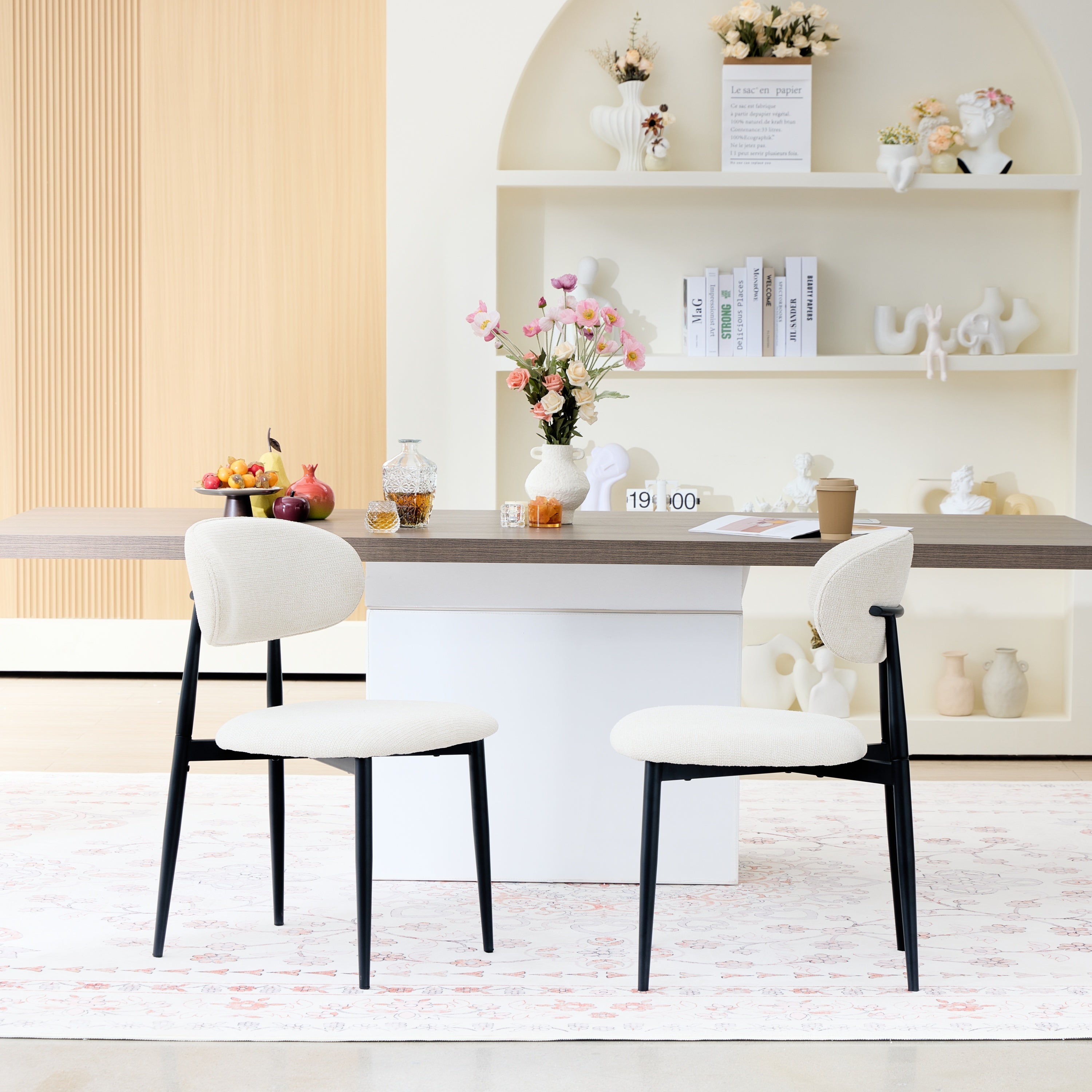 Fabric Dining Chairs, Upholstered Side Chairs with Black Metal Legs, 32.8' H x 19.6' W x 22' D, 19.3' Seat-High, Modern Kitchen Chairs for Dining Room, Living Room-Seat of 2,Black Frame and Grey Seat
