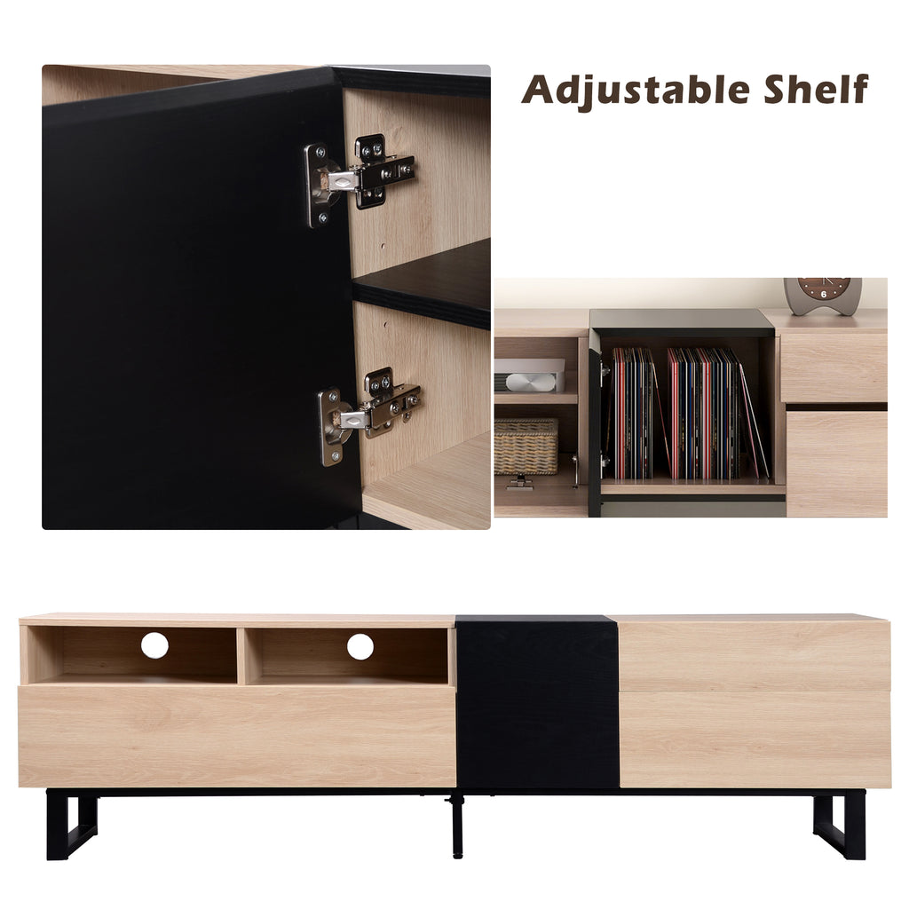 Entertainment center with minimalist natural wood finish