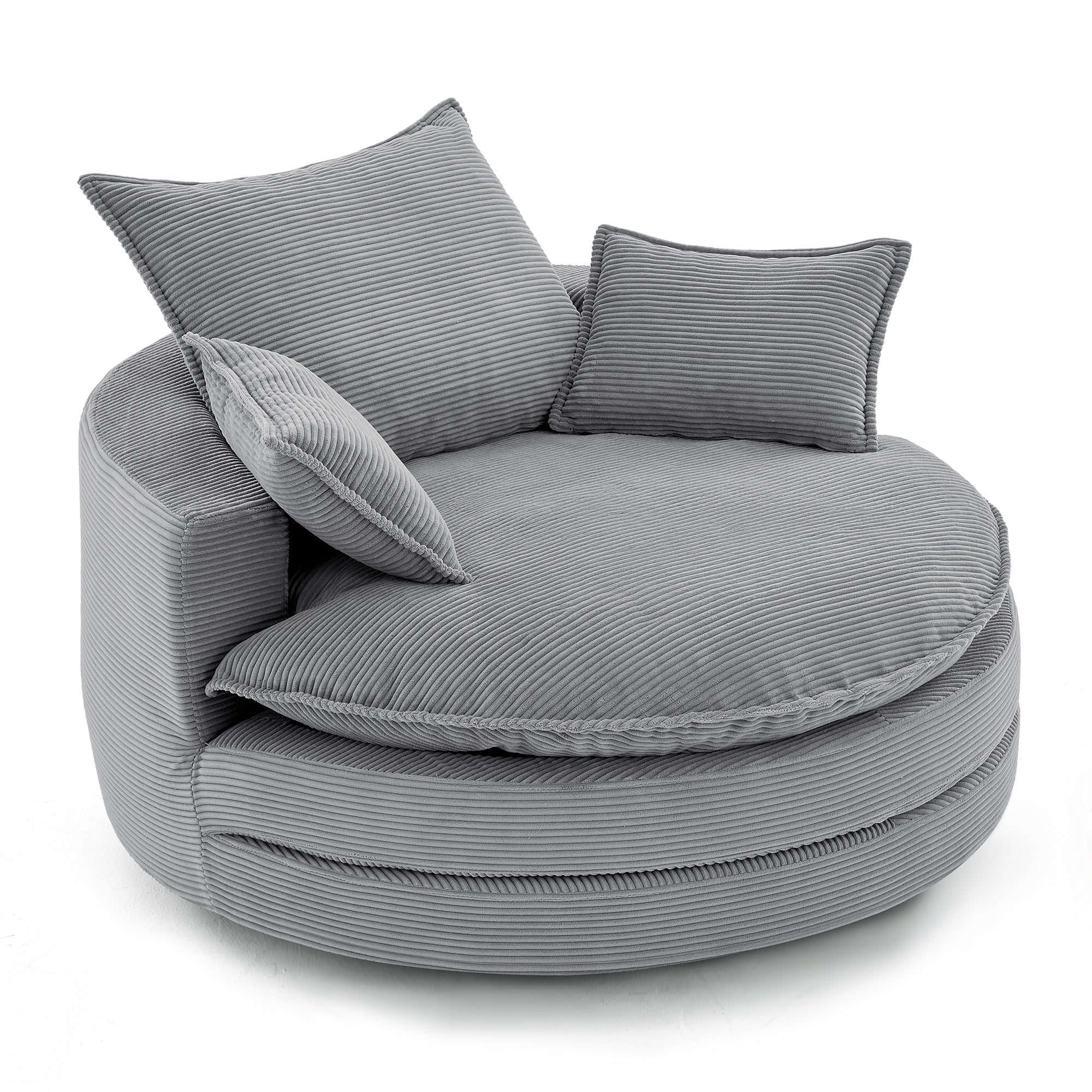 Blue Corduroy 360° Swivel Barrel Accent Chair with Dual-Layer Cushion & 3 Pillows
