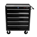 Black 5-drawer rolling tool cart with wheels — front view