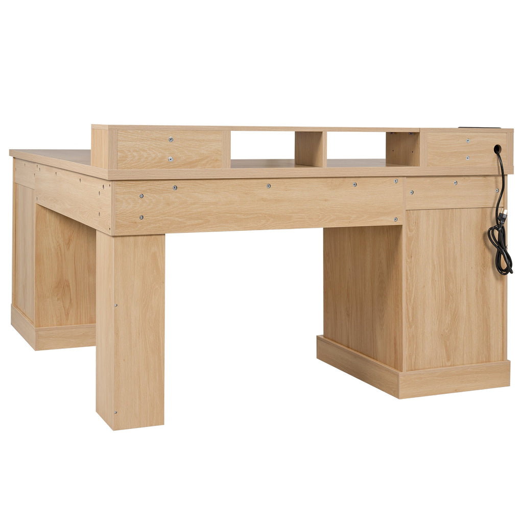 Fluted L-Shaped Desk with Charging Station, Monitor Stand & File Drawer — 59-Inch