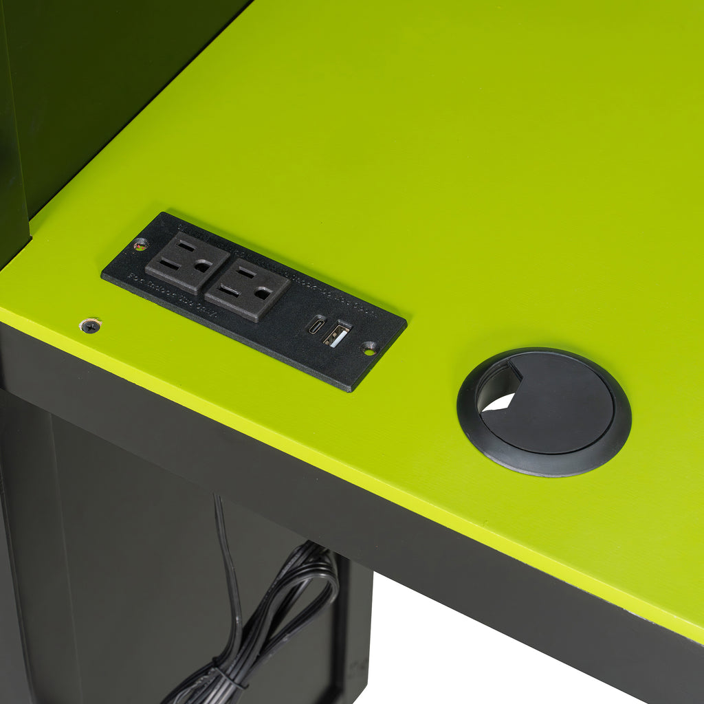 Green L-shaped bed frame side profile view