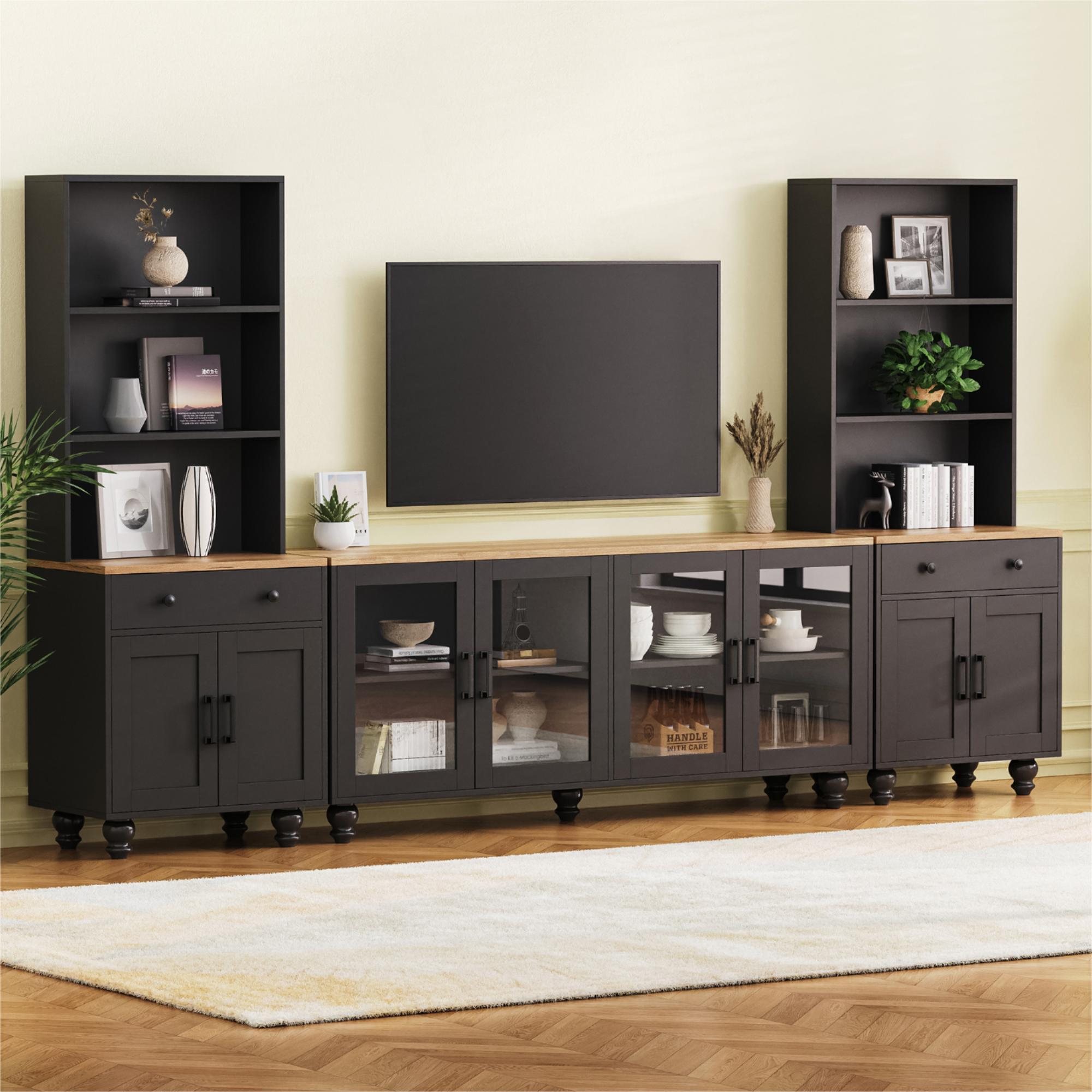 110-inch black media console wall unit for living room